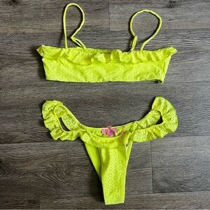 Two piece neon eyelet ruffled bikini set size Sm NWT